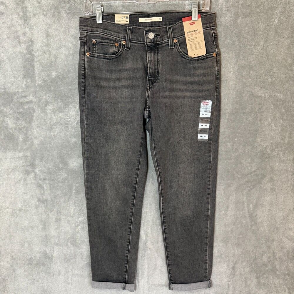 Levi's Boyfriend Jeans 28x27 Stellar Stretch Gray Washed Mid Rise Tapered NWT